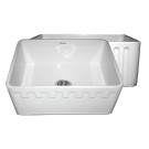 WHI-WHFLATN2418-WHITE Reversible series fireclay sink with an Athinahaus front apron one side and fluted front apron on opposite side