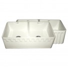 WHI-WHFLATN3318-BISCUIT Reversible series double bowl fireclay sink with Athinahaus front apron one side and fluted front apron on other