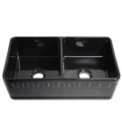 WHI-WHFLATN3318-BLACK Reversible series double bowl fireclay sink with Athinahaus front apron one side and fluted front apron on other