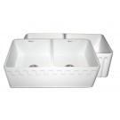 WHI-WHFLATN3318-WHITE Reversible series double bowl fireclay sink with Athinahaus front apron one side and fluted front apron on other