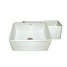 WHI-WHFLCON2418-BISCUIT Reversible series fireclay sink with Concave front apron one side and fluted front apron on other