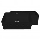 WHI-WHFLDI3318-BLACK Diamondhaus Reversible Series double bowl fireclay sink with a diamon design front apron on one side, and a fluted front apron on the opposite side