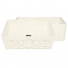 WHI-WHFLGO3018-BISCUIT Gothichaus Reversible Series fireclay sink with a gothic swirl design front apron on one side, and a fluted front apron on the opposite side.