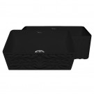 WHI-WHFLGO3018-BLACK Gothichaus Reversible Series fireclay sink with a gothic swirl design front apron on one side, and a fluted front apron on the opposite side.