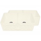 WHI-WHFLGO3318-BISCUIT Gothichaus Reversible Series fireclay double bowl sink with a gothic swirl design front apron on one side, and a fluted front apron on the opposite side.