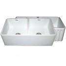 WHI-WHFLPLN3318-WHITE Reversible series fireclay sink with smooth front apron one side and fluted front apron on opposite side