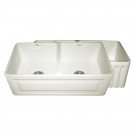 WHI-WHFLRPL3318-BISCUIT Reversible series fireclay sink with Raised Panel front apron on one side and fluted front apron on other