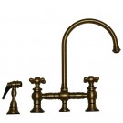 WHI-WHKBCR3-9101-AB Vintage III bridge faucet with long gooseneck swivel spout, cross handles and solid brass side spray