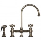 WHI-WHKBCR3-9101-BN Vintage III bridge faucet with long gooseneck swivel spout, cross handles and solid brass side spray