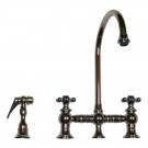 WHI-WHKBCR3-9101-C Vintage III bridge faucet with long gooseneck swivel spout, cross handles and solid brass side spray