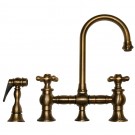 WHI-WHKBCR3-9106-AB Vintage III entertainment/prep bridge faucet with short gooseneck swivel spout, cross handles and solid brass side spray