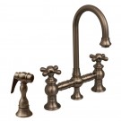 WHI-WHKBCR3-9106-BN Vintage III entertainment/prep bridge faucet with short gooseneck swivel spout, cross handles and solid brass side spray