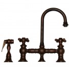 WHI-WHKBCR3-9106-MB Vintage III entertainment/prep bridge faucet with short gooseneck swivel spout, cross handles and solid brass side spray