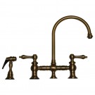 WHI-WHKBLV3-9101-AB Vintage III bridge faucet with long gooseneck swivel spout, lever handles and solid brass side spray