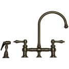 WHI-WHKBLV3-9101-BN Vintage III bridge faucet with long gooseneck swivel spout, lever handles and solid brass side spray