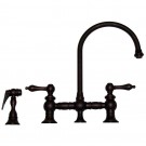 WHI-WHKBLV3-9101-MB Vintage III bridge faucet with long gooseneck swivel spout, lever handles and solid brass side spray