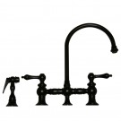 WHI-WHKBLV3-9101-ORB Vintage III bridge faucet with long gooseneck swivel spout, lever handles and solid brass side spray