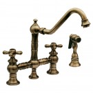 WHI-WHKBTCR3-9201-AB Vintage III bridge faucet with long traditional swivel spout, cross handles and solid brass side spray