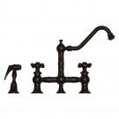WHI-WHKBTCR3-9201-MB Vintage III bridge faucet with long traditional swivel spout, cross handles and solid brass side spray