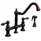 WHI-WHKBTLV3-9201-MB Vintage III bridge faucet with long traditional swivel spout, lever handles and solid brass side spray