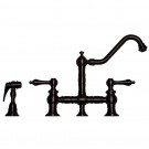 WHI-WHKBTLV3-9201-ORB Vintage III bridge faucet with long traditional swivel spout, lever handles and solid brass side spray