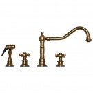 WHI-WHKCR3-4400-AB Vintage III widespread faucet with long traditional swivel spout, cross handles and solid brass side spray