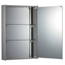 WHI-WHKEM-23 Vertical double faced mirrored door medicine cabinet with two adjustable glass shelves and mirror faced back wall.