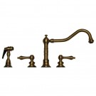 WHI-WHKLV3-4400-AB Vintage III widespread faucet with long traditional swivel spout, lever handles and solid brass side spray