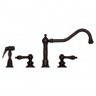 WHI-WHKLV3-4400-MB Vintage III widespread faucet with long traditional swivel spout, lever handles and solid brass side spray