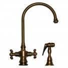 WHI-WHKSDCR3-8101-AB Vintage III dual handle faucet with long gooseneck swivel spout, cross handles and solid brass side spray