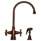 WHI-WHKSDCR3-8101-ACO Vintage III dual handle faucet with long gooseneck swivel spout, cross handles and solid brass side spray
