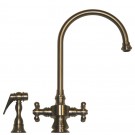 WHI-WHKSDCR3-8101-BN Vintage III dual handle faucet with long gooseneck swivel spout, cross handles and solid brass side spray