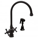WHI-WHKSDCR3-8101-ORB Vintage III dual handle faucet with long gooseneck swivel spout, cross handles and solid brass side spray