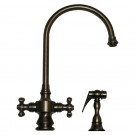 WHI-WHKSDCR3-8101-P Vintage III dual handle faucet with long gooseneck swivel spout, cross handles and solid brass side spray