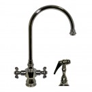 WHI-WHKSDCR3-8101-C Vintage III dual handle faucet with long gooseneck swivel spout, cross handles and solid brass side spray