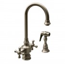 WHI-WHKSDCR3-8104-BN Vintage III dual handle entertainment/prep faucet with short gooseneck swivel spout, cross handles and solid brass side spray