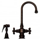 WHI-WHKSDCR3-8104-MB Vintage III dual handle entertainment/prep faucet with short gooseneck swivel spout, cross handles and solid brass side spray