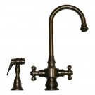WHI-WHKSDCR3-8104-P Vintage III dual handle entertainment/prep faucet with short gooseneck swivel spout, cross handles and solid brass side spray