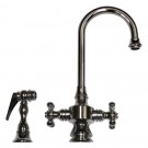 WHI-WHKSDCR3-8104-C Vintage III dual handle entertainment/prep faucet with short gooseneck swivel spout, cross handles and solid brass side spray