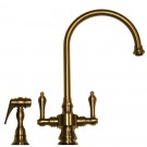 WHI-WHKSDLV3-8101-AB Vintage III dual handle faucet with long gooseneck swivel spout, lever handles and solid brass side spray