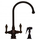 WHI-WHKSDLV3-8101-MB Vintage III dual handle faucet with long gooseneck swivel spout, lever handles and solid brass side spray