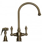 WHI-WHKSDLV3-8101-P Vintage III dual handle faucet with long gooseneck swivel spout, lever handles and solid brass side spray