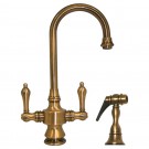 WHI-WHKSDLV3-8104-AB Vintage III dual handle entertainment/prep faucet with short gooseneck swivel spout, lever handles and solid brass side spray