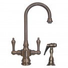 WHI-WHKSDLV3-8104-BN Vintage III dual handle entertainment/prep faucet with short gooseneck swivel spout, lever handles and solid brass side spray