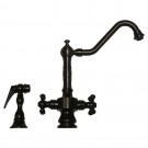 WHI-WHKSDTCR3-8201-ORB Vintage III dual handle faucet with long traditional swivel spout, cross handles and solid brass side spray