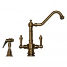 WHI-WHKSDTLV3-8201-AB Vintage III dual handle faucet with long traditional swivel spout, lever handles and solid brass side spray