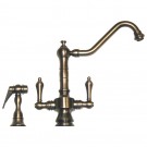 WHI-WHKSDTLV3-8201-BN Vintage III dual handle faucet with long traditional swivel spout, lever handles and solid brass side spray