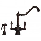 WHI-WHKSDTLV3-8201-MB Vintage III dual handle faucet with long traditional swivel spout, lever handles and solid brass side spray