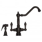 WHI-WHKSDTLV3-8201-ORB Vintage III dual handle faucet with long traditional swivel spout, lever handles and solid brass side spray