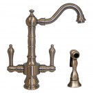 WHI-WHKSDTLV3-8204-BN Vintage III dual handle entertainment/prep faucet with short traditional swivel spout, lever handles and solid brass side spray
